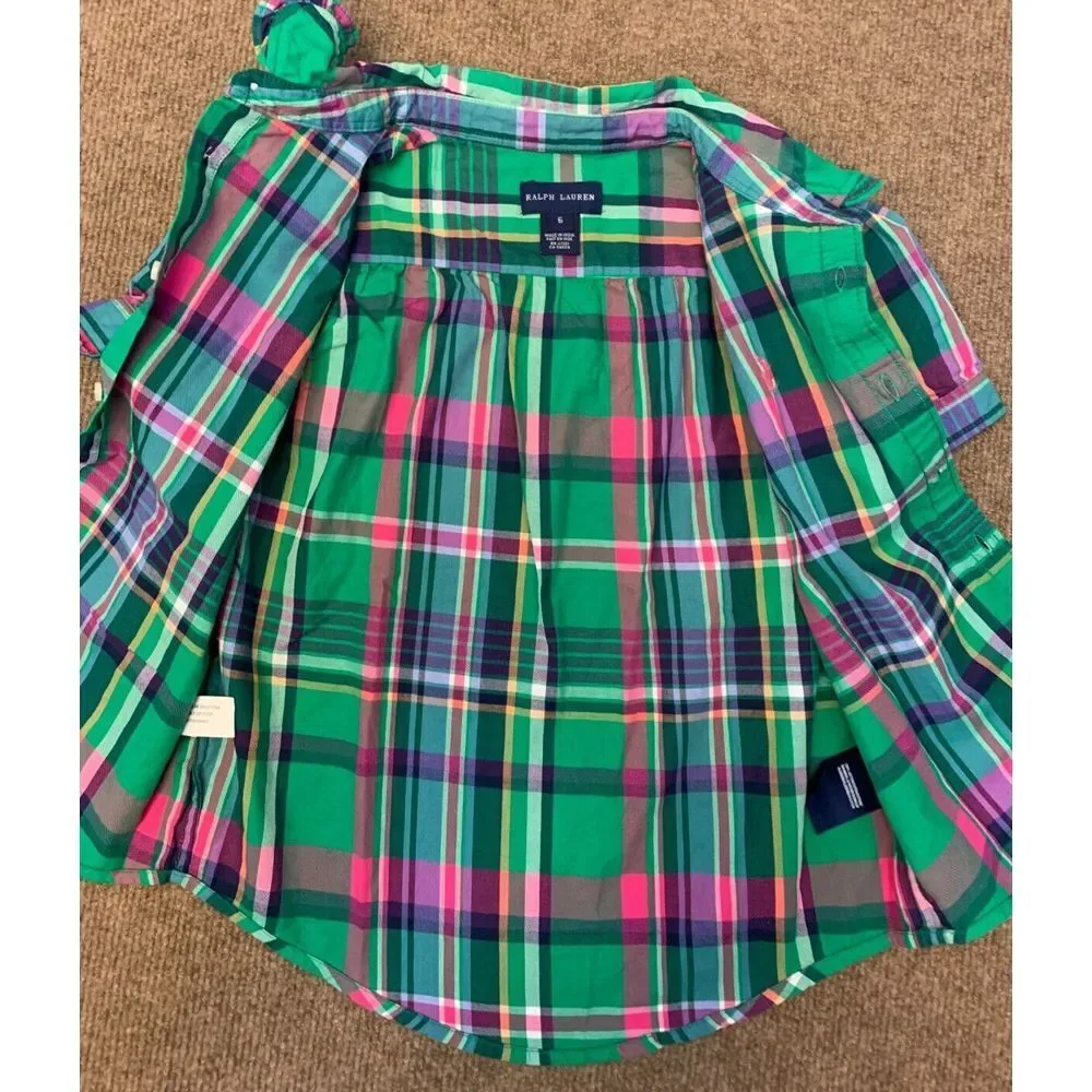 Ralph Lauren Kids Plaid Top Girls 6 Short Sleeve Button Shirt